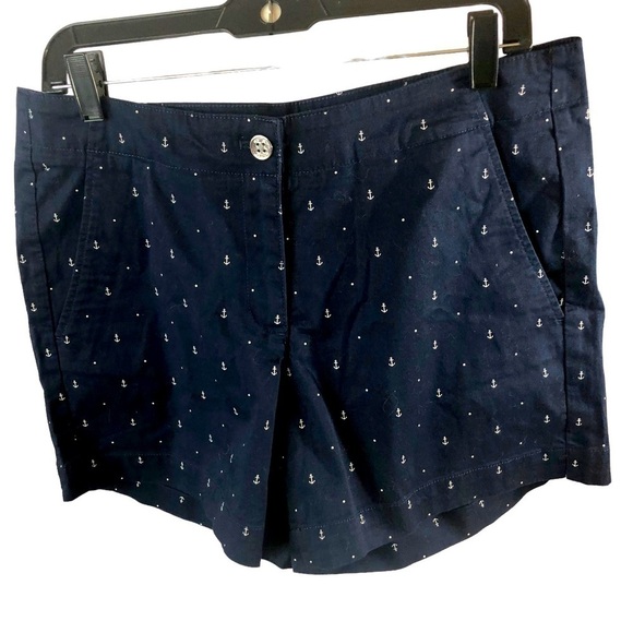 Nautica Shorts Women 10 Navy with Small White Anchors  Front Zip and Button - Picture 1 of 8